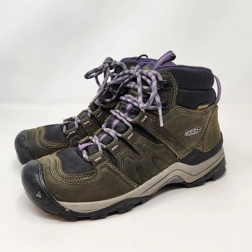 Keen Gypsum II Gray Purple Leather Ankle Hiking Boots Women Size 7.5 Waterproof